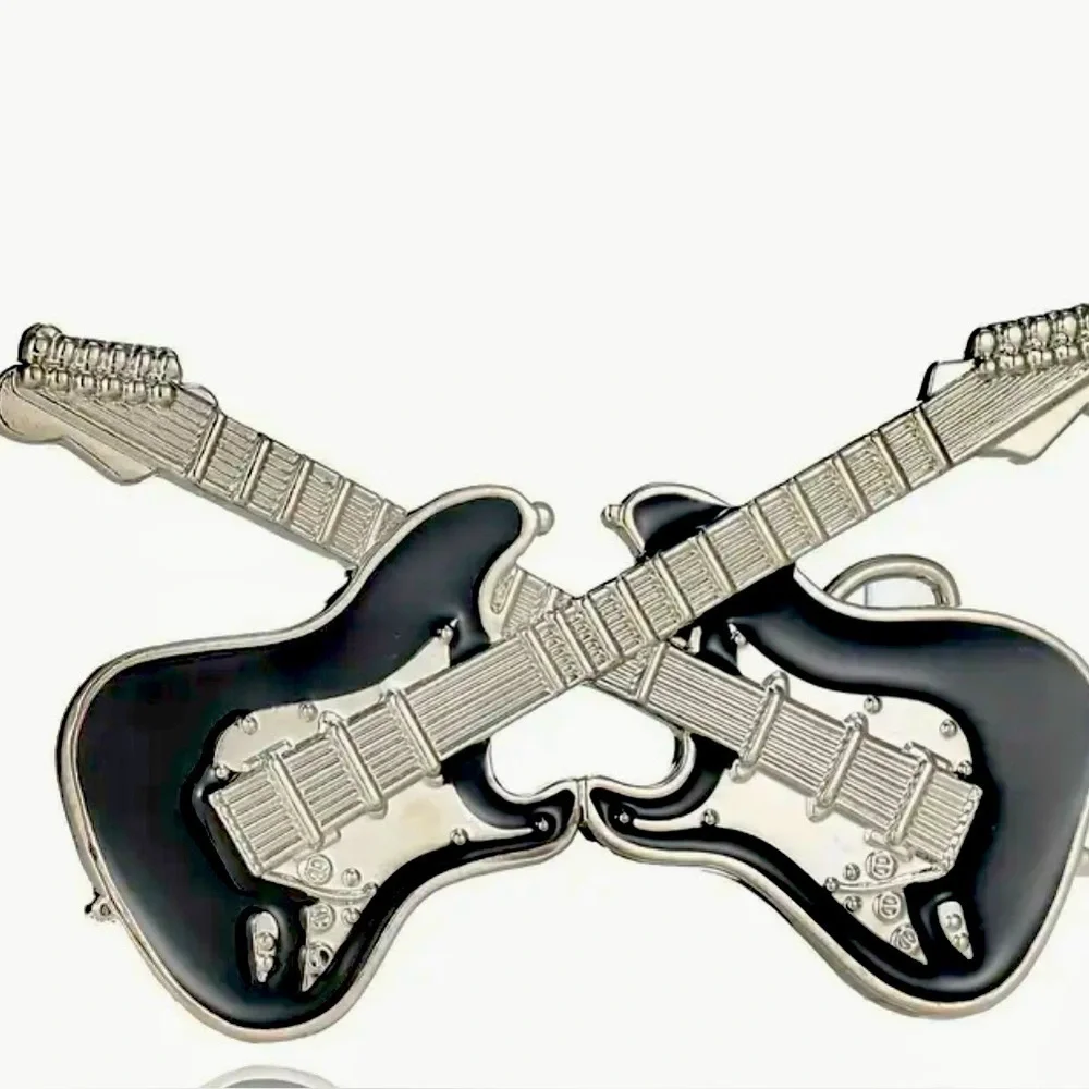 Silver and Black Guitar Belt Buckle
